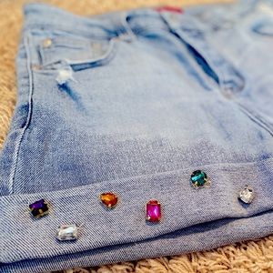 GUESS cuffed, and rhinestoned denim shorts! 😍